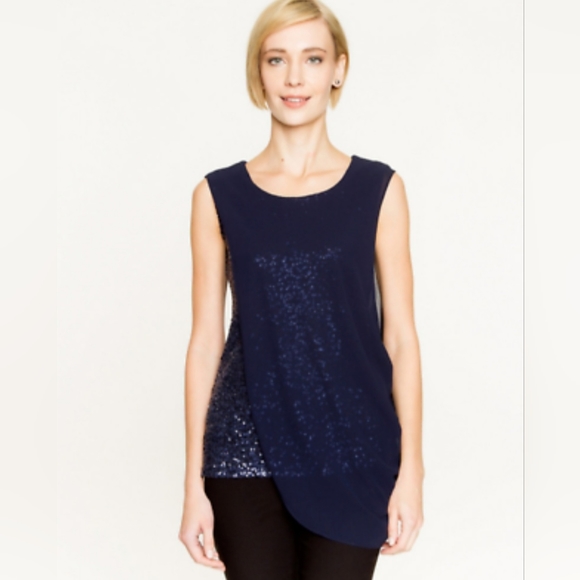 Le Chateau Sequin & Knit Layered Top Navy Small size - Picture 1 of 13